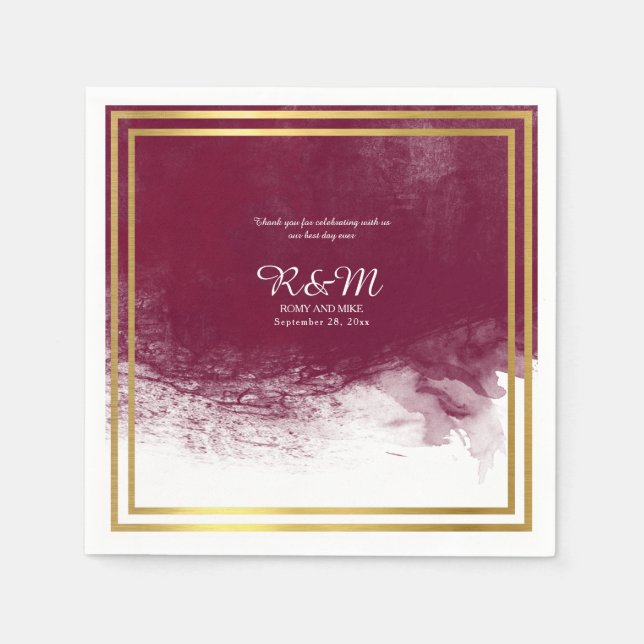 Weinfarbe auf personalisierter Hochzeit Serviette (Vorderseite)
