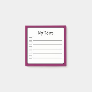 Weinfarbene Checkliste für Retro-Fäden Post-it Klebezettel