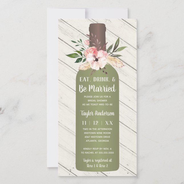 Weinflasche Bridal Dusche Einladung (Vorderseite)