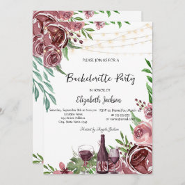 Weinflasche Burgund Rose Junggeselinnen-Abschied Einladung