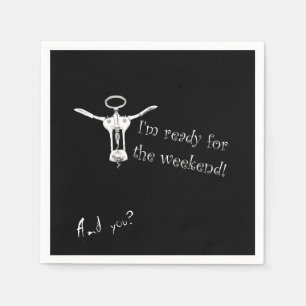 Weinflasche Korkenzieher Bereit für das Wochenende Serviette