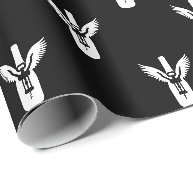 Weinflasche mit Flügeln und Korkenzieher Geschenkpapier (Rolleneckpunkt)