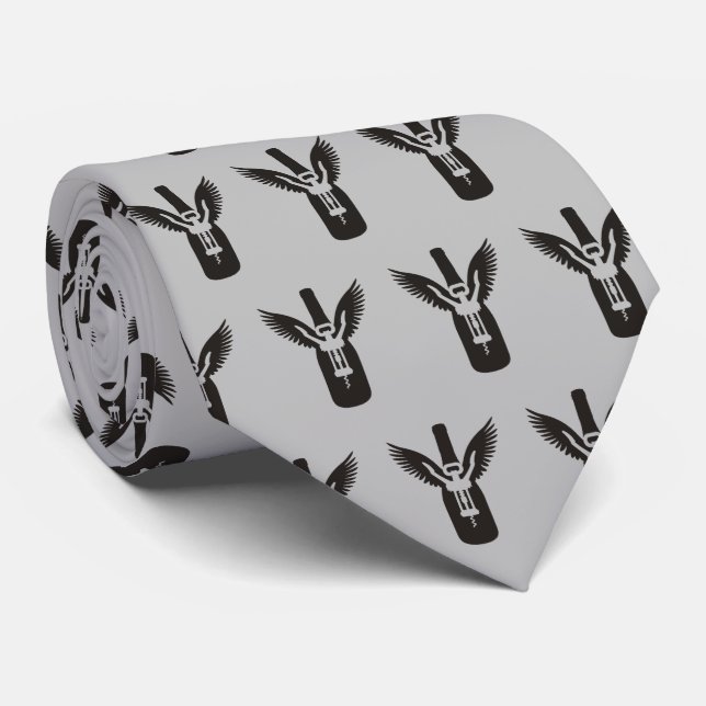 Weinflasche mit Flügeln und Korkenzieher Krawatte (Gerollt)