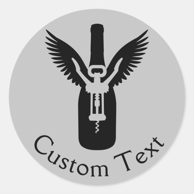 Weinflasche mit Flügeln und Korkenzieher Runder Aufkleber (Vorderseite)