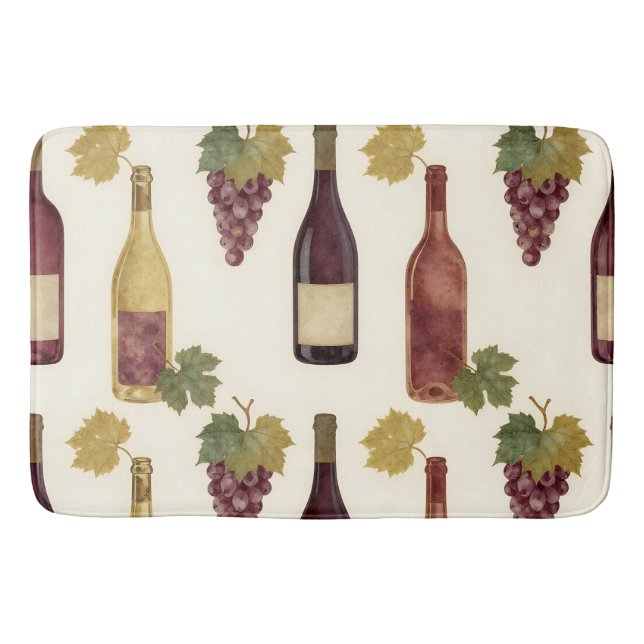 Weinflasche mit Weinrebenmuster im Vintage-Stil Badematte (Vorderseite)