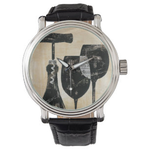 Weinflasche mit zwei Gläsern Armbanduhr