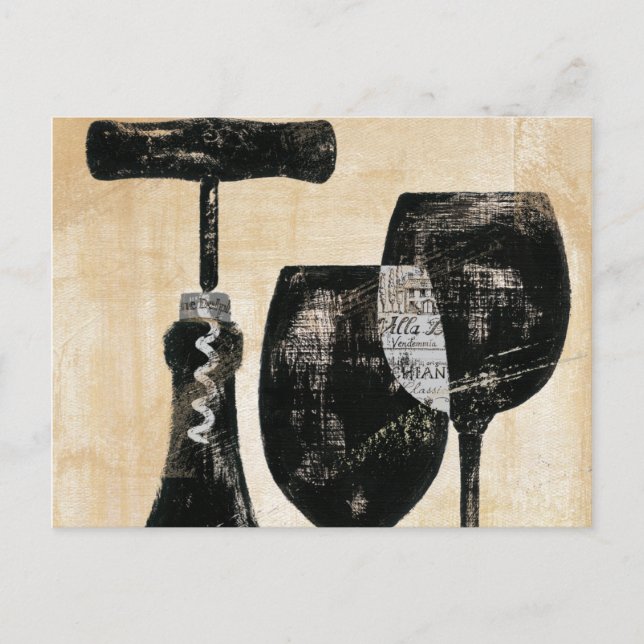 Weinflasche mit zwei Gläsern Postkarte (Vorderseite)