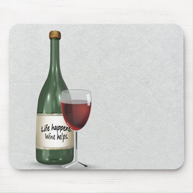 Weinflasche und Glas mit Angebot Mousepad (Vorne)