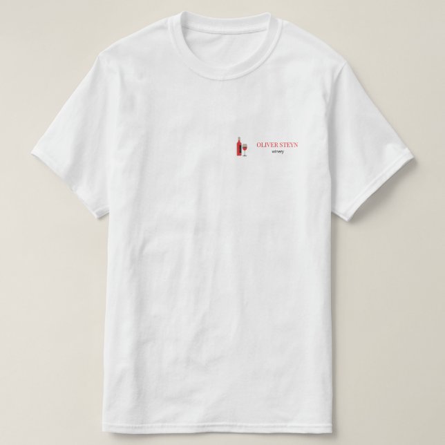 Weinflasche und Glas weiß T-Shirt (Design vorne)