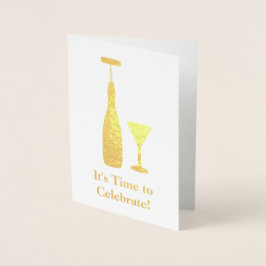 Weinflasche und Korkenzieher - Klassische Feier Folienkarte