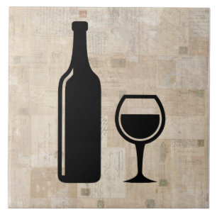 Weinflasche und Weinglas Antike Vintage Briefmarke Fliese