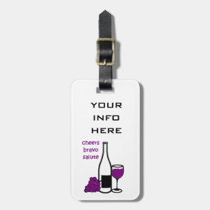 "WEINFLASCHE W/ GRAPEN & GLASS" LUGGAGE TAG GEPÄCKANHÄNGER
