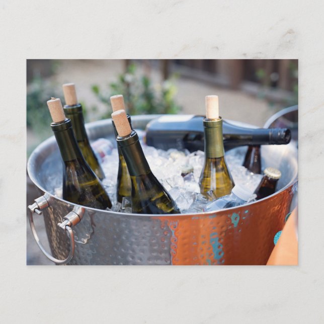Weinflaschen auf Eis Postkarte (Vorderseite)