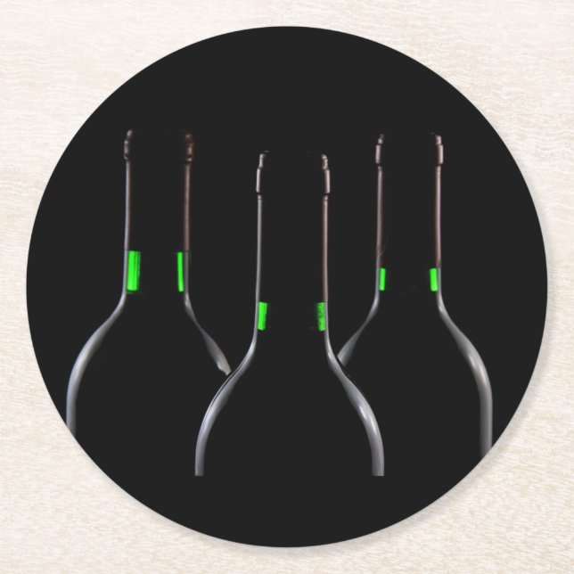 Weinflaschen Black Round Paper Untersetzer (Vorderseite)