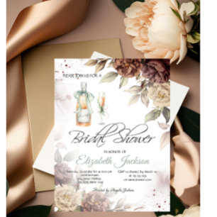 Weinflaschen Glas Chic Blumen Brautparty Einladung