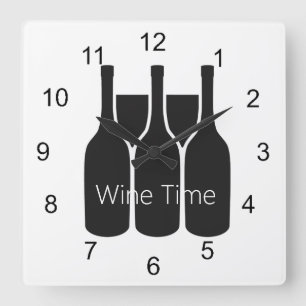 Weinflaschen Gläser "Wine Time" Design Wall Clock Quadratische Wanduhr