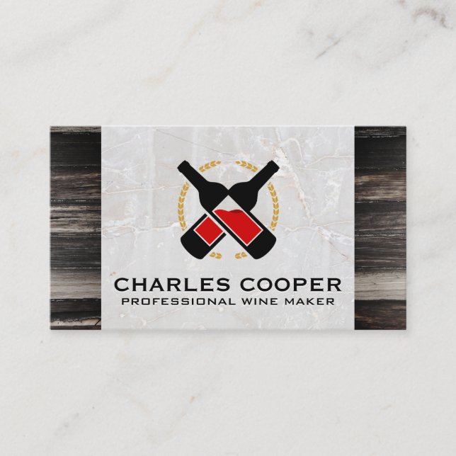Weinflaschen | Marmor- und Holzkarte Visitenkarte (Vorderseite)