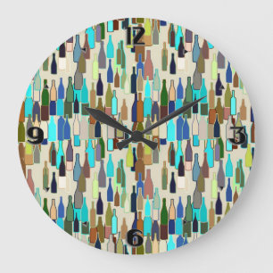 Weinflaschen, mehrfarbig, beige Hintergrund Große Wanduhr