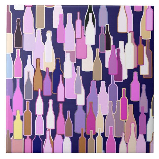 Weinflaschen, mehrfarbig, dunkelblau fliese (Vorderseite)