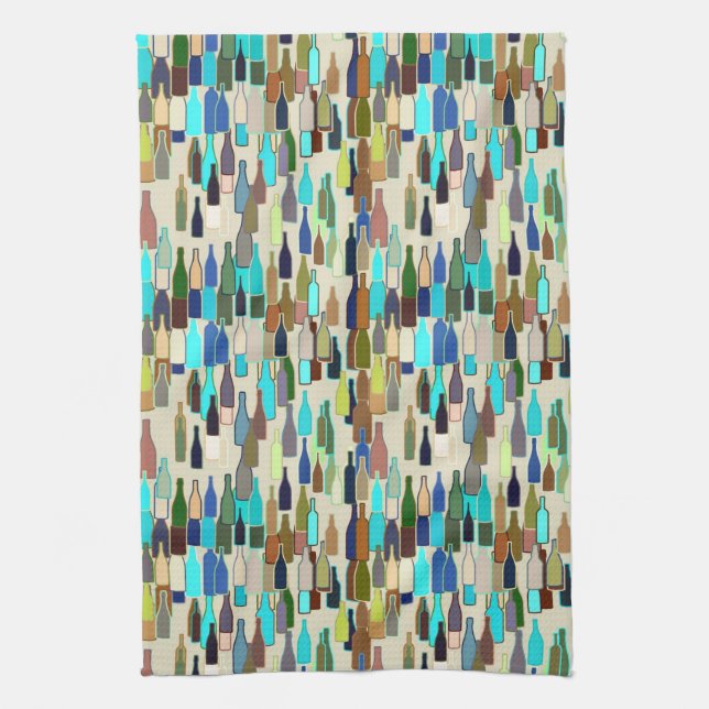 Weinflaschen, multi Farbe, beige Hintergrund Geschirrtuch (Vertikal)