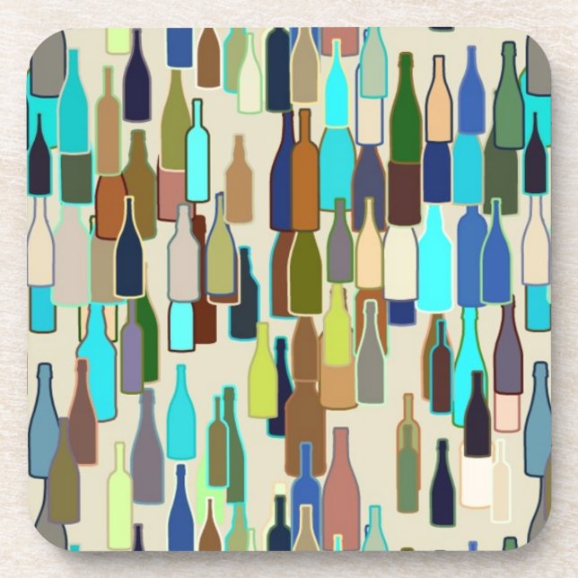 Weinflaschen Muster, mehrfarbig, beige Hintergrund Untersetzer (Vorderseite)