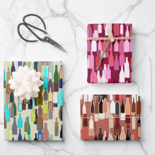 Weinflaschen Muster, Rost, Beige und Burgund Geschenkpapier Set