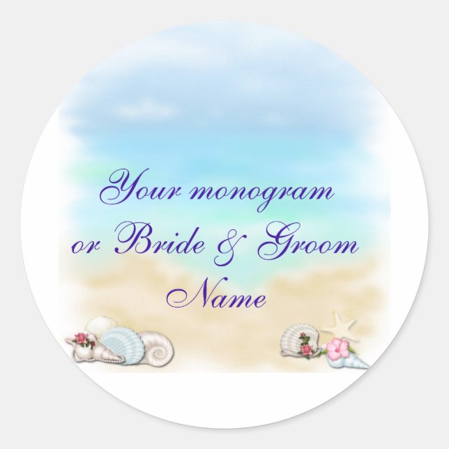 Weinflaschen oder Biermarken Beach Wedding Runder Aufkleber (Vorderseite)