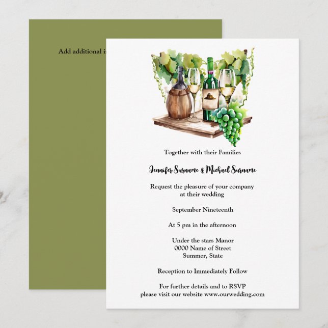 Weinflaschen Wein mit minimalistischer Wasserfarbe Einladung (Vorne/Hinten)