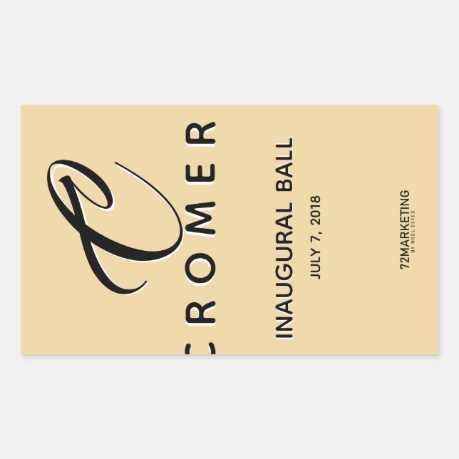 WEINFLASCHENETIKETT CHAMPAGNE INAUGURAL BALL STICK RECHTECKIGER AUFKLEBER (Vorderseite)