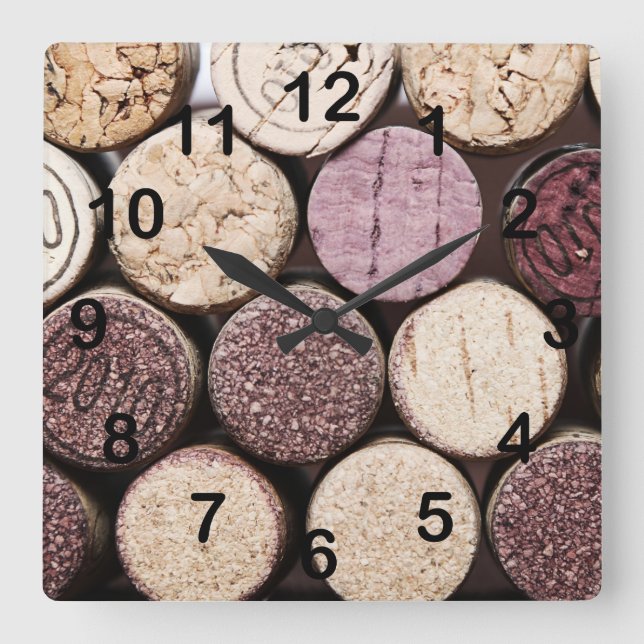 Weinflaschenkorken Quadratische Wanduhr (Vorderseite)