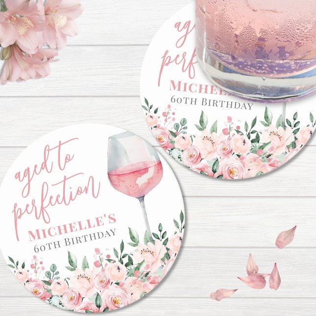 Weinflorale Geburtstagsparty Runder Pappuntersetzer (Wine Floral Birthday Party Round Paper Coaster)