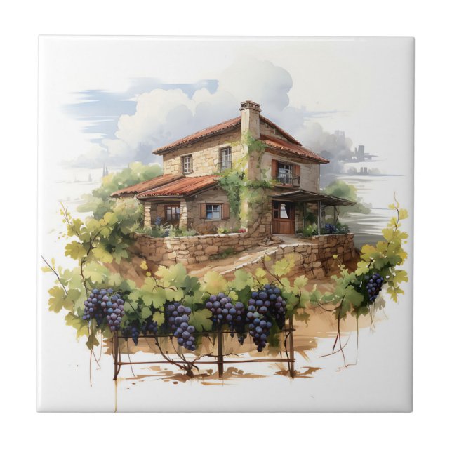 Weingarten Aquarellfarben Druckfarbe Fliese (Vorderseite)