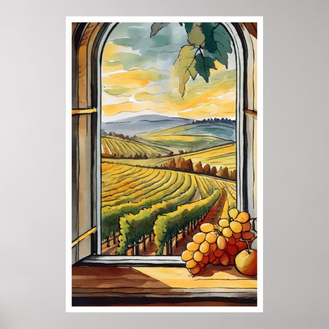 Weingarten durch das Fenster Herbst / Herbstposter Poster (Vorne)