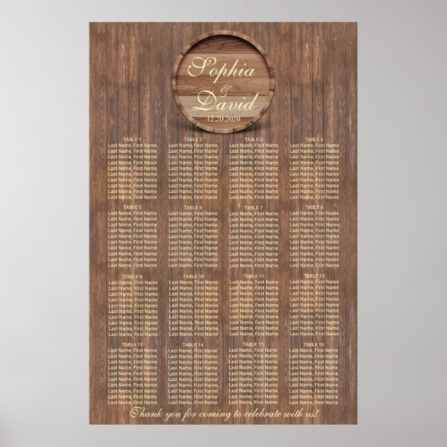 Weingarten Eichenholzkarte 16 Tische Poster (Vorne)