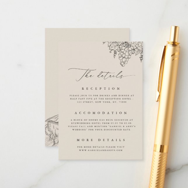 Weingarten Hochzeit Napa Begleitkarte (Vorderseite/Rückseite Beispiel)