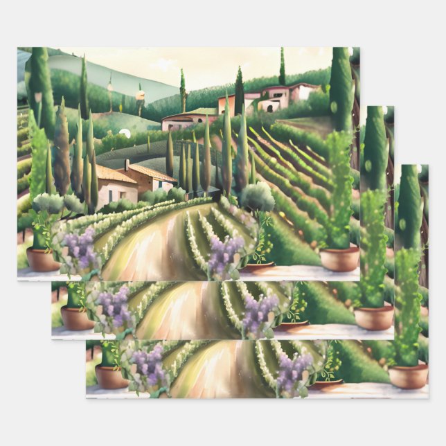 Weingartendecoupage - Toskanische Weinbaulandschaf Geschenkpapier Set (Set)