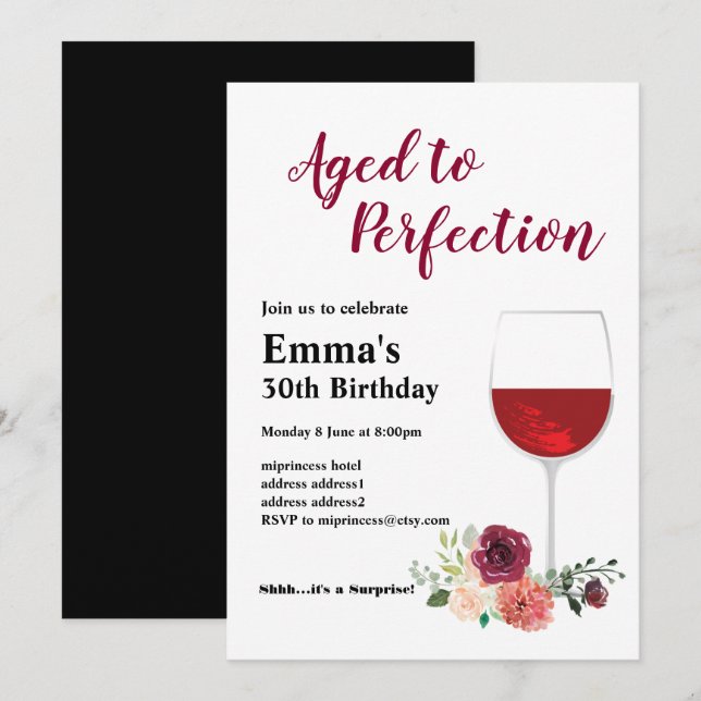 Weingeburtseinladung, "Aged to Perfection Invit" Einladung (Vorne/Hinten)