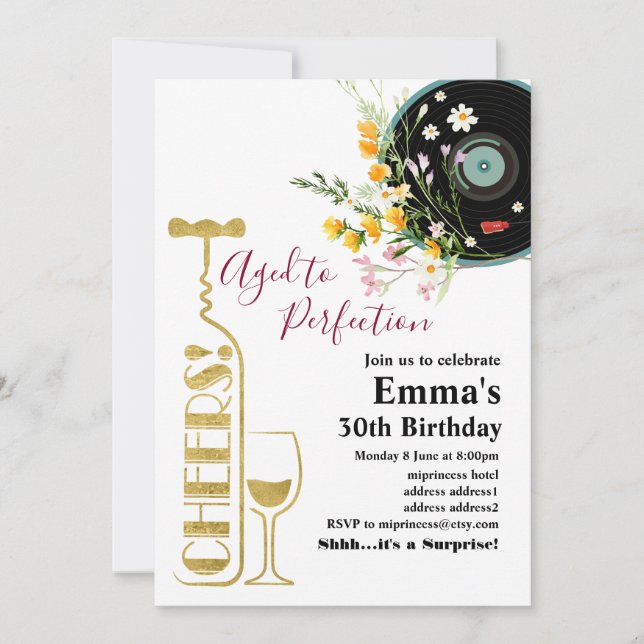 Weingeburtstagseinladung, "Aged to Perfection" Einladung (Vorderseite)