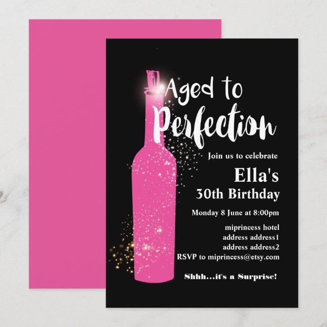 Weingeburtstagseinladung, "Aged to Perfection" Einladung (Vorne/Hinten)