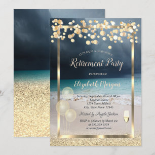 Weinglas Ballons Gold Glitter Strand Ruhestand Einladung