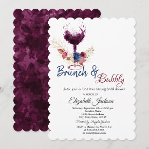 Weinglas, Blumen Brunch & Prickelnde Brautparty Einladung