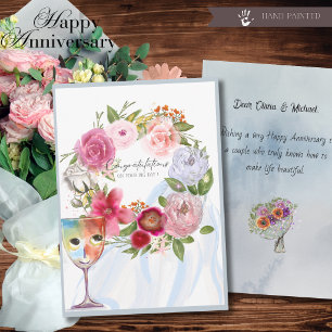 Weinglas & Blumengewinde Hochzeit Jubiläum Feiertagskarte