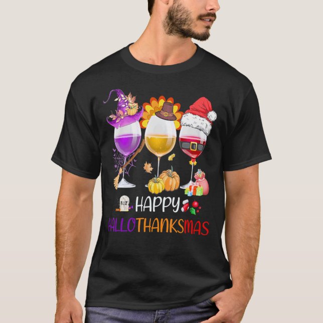Weinglas Erntedankfest Funny Wine Glückliches Hall T-Shirt (Vorderseite)