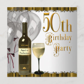 Weinglas Flasche Black Gold 50. Geburtstagsparty Einladung