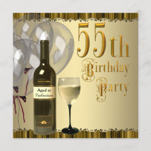 Weinglas Flasche Gold 55. Geburtstagsparty Einladung