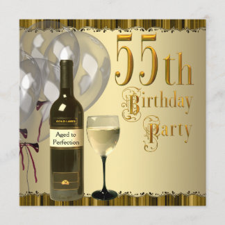 Weinglas Flasche Gold 55. Geburtstagsparty Einladung