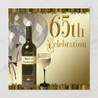 Weinglas Flasche Gold 65. Geburtstagsparty Einladung