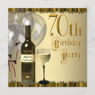 Weinglas Flasche Gold 70. Geburtstagsfeier Einladung