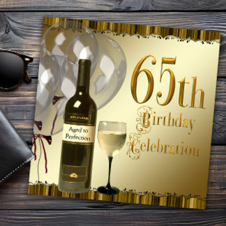 Weinglas Flasche Schwarz Gold 65. Geburtstagsparty Einladung