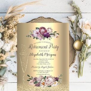 Weinglas Gold Glitter Tropische Blumen Ruhestand Einladung
